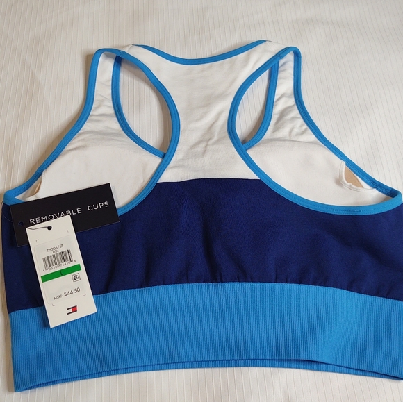 NWT Tommy Hilfiger White Blue Color Block Sports Bra Size Large - Picture 3 of 5